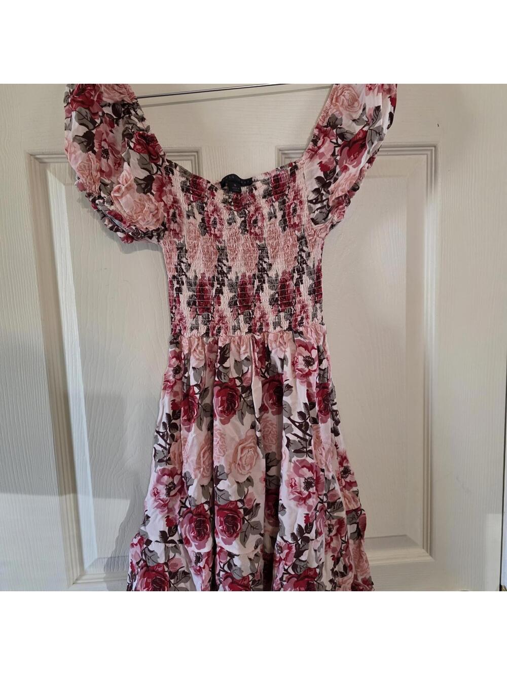 Floral Smocked Puff-Sleeve Blouse Top in Pink